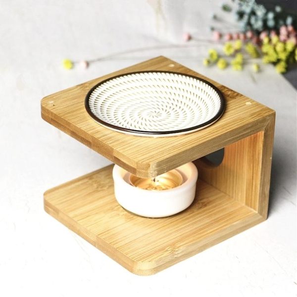 售完即止-陶瓷家用精油香薰燈 竹架蠟燭沉香檀香燭台茶道熏茶葉 香薰爐庫存清出（5-29S）