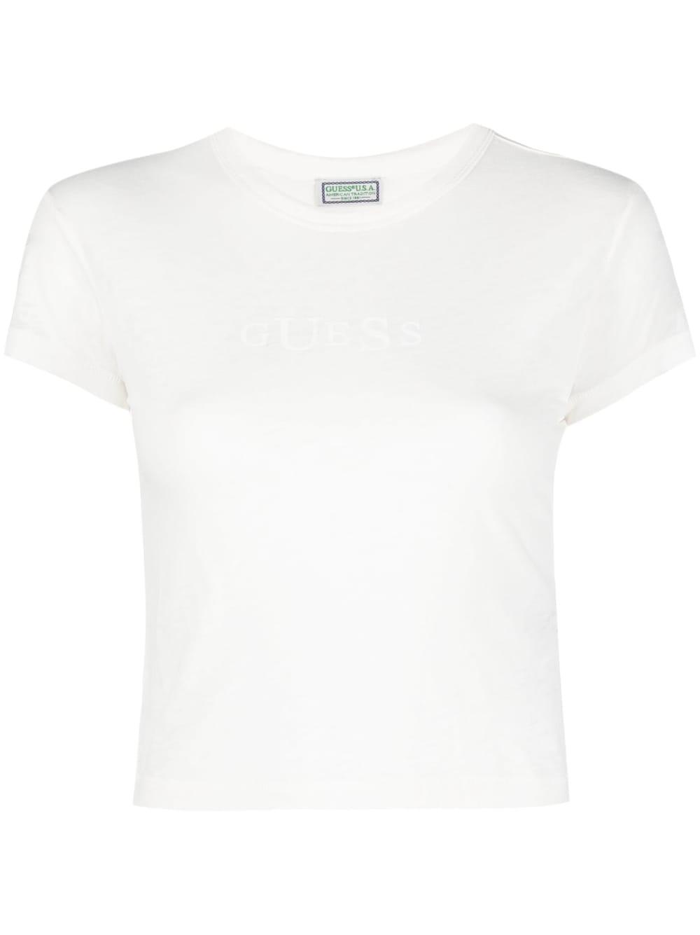 GUESS USA - logo-print cropped T-shirt - women - Polyester/Cotton - XS - White