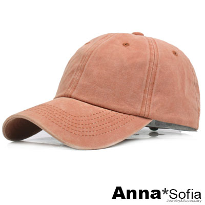【均一價，2件再折扣】AnnaSofia 圓頂暈染單色水洗 純棉棒球帽老帽(粉橘系)