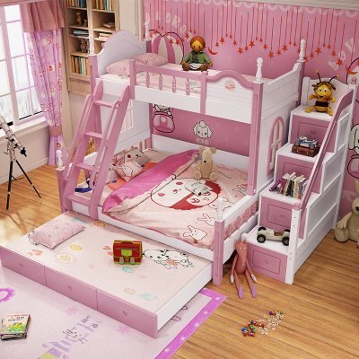 綠巨人家具網*地中海高低床雙層床實木子母床上下床兒童床女孩公主多功能组合床,樂天雙11