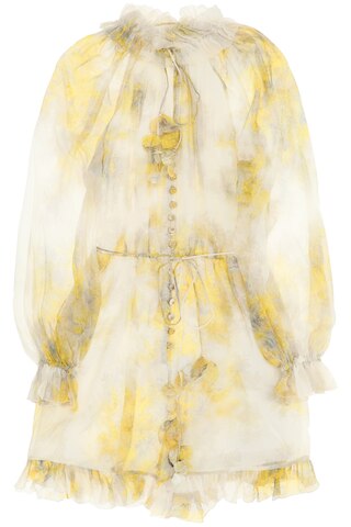 Zimmermann short jumpsuit in pure silk creponne with all-over floral motif inspired to 