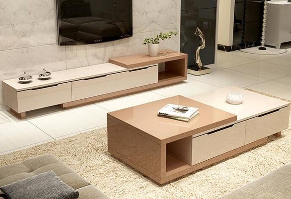 客廳現代簡約烤漆電視櫃茶幾組合套裝臥室電視機櫃伸縮電視背景櫃