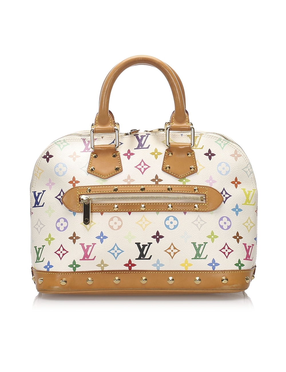 產品詳情： 白色Louis Vuitton Monogram Multicolore Alma PM手提袋。 Alma PM具有Monogram Multicolore帆布，卷式vachetta提手，