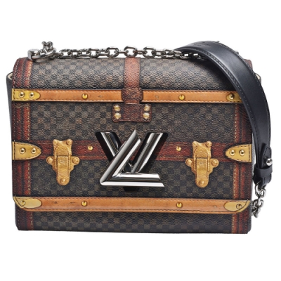 LV M52270經典Twist系列金屬轉釦手拿/斜背包(中_咖啡)