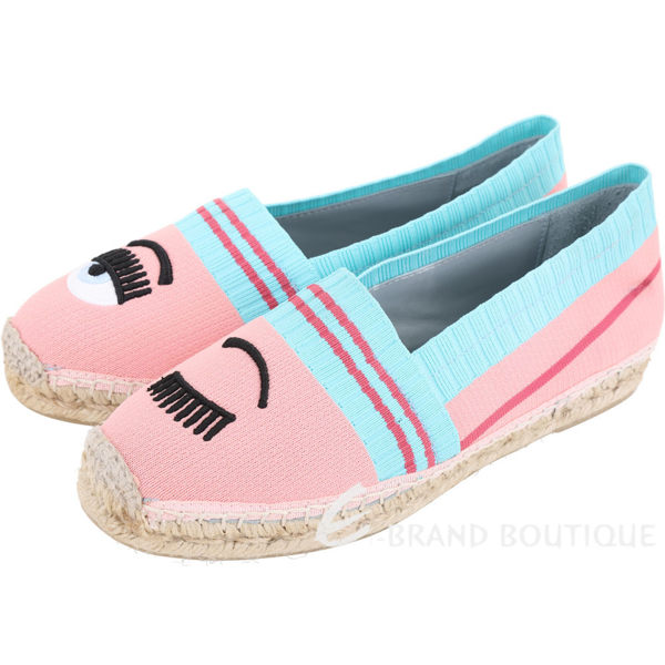 Chiara Ferragni Flirting 眨眼撞色彈性布料草編鞋(粉色)1920142-05