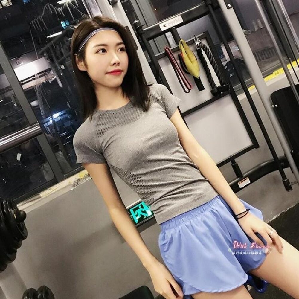 排汗衣 速幹T恤女運動衫短袖緊身網紅顯瘦健身衣瑜珈上衣跑步半袖 3色