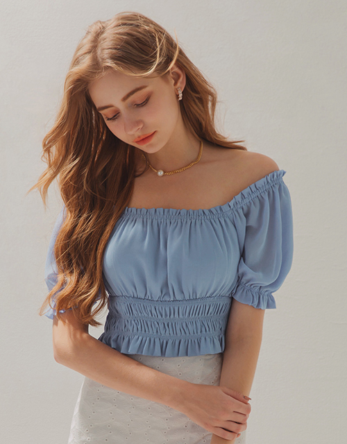 2WAY荷葉皺皺短版上衣