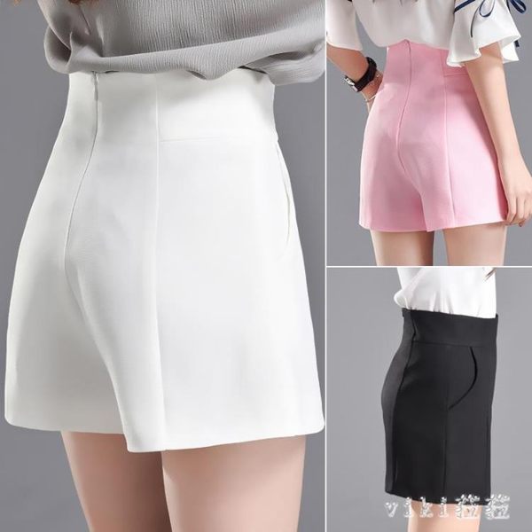 短褲女高腰寬鬆韓版2019新款外穿a字顯瘦白色休閒闊腿西裝熱褲 XN1510【VIKI菈菈】
