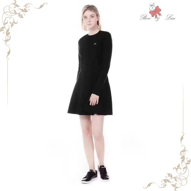 歐美原單 Lacoste正品 鱷魚女款 簡約時尚 收腰繫帶蝴蝶結 70%羊毛長袖針織洋裝♥寶兒私櫥♥【20R022402】