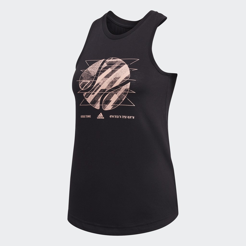 運動背心伴妳登峰造極的運動背心亞洲尺寸一般版型圓領70% 棉／30% 再生聚酯單面針織布質感柔軟圖案設計網球上衣吸濕排汗 AEROREADY挖背剪裁造型下襬設計大型圖案努力就會有收穫。這款 adida