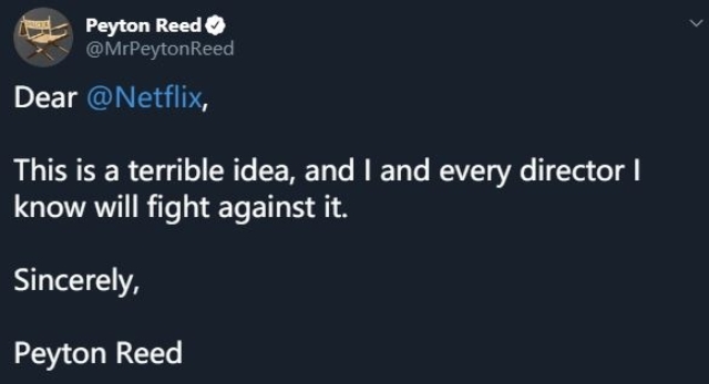 《蟻人》的導演Peyton Reed表示：「這是爛主意，我以及任何我認識的導演都會反對它。」