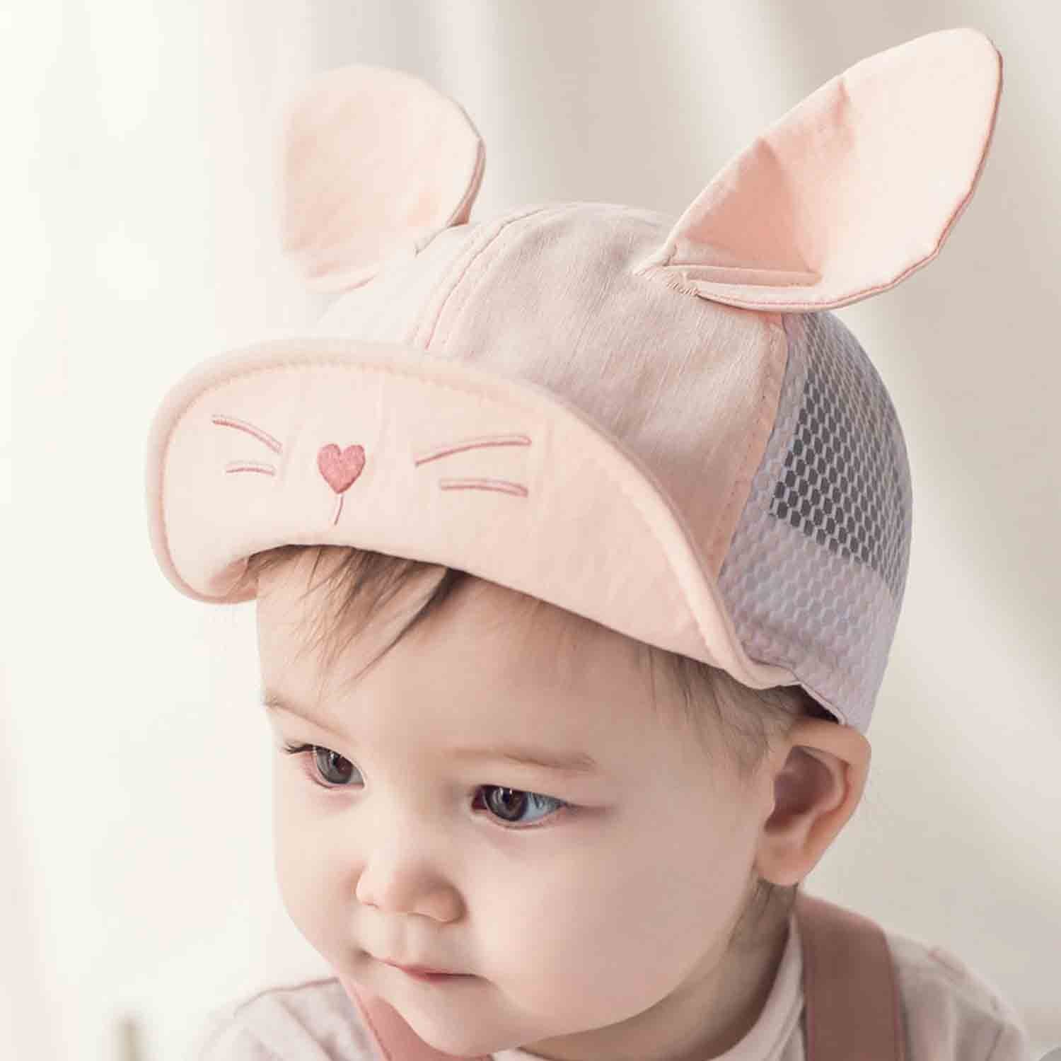 韓國 Happy Prince - 愛心鬍子大耳朵透氣棒球帽-粉紅