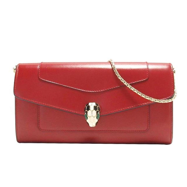 BVLGARI 寶格麗 紅色牛皮蛇頭手提小包(鏈帶可拆) 長夾 281315 【BRAND OFF】