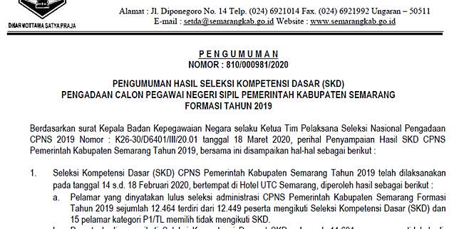 1 352 Peserta Lulus Ini Link Hasil Skd Cpns 2019 Di Pemkab Semarang Kompas Com Line Today