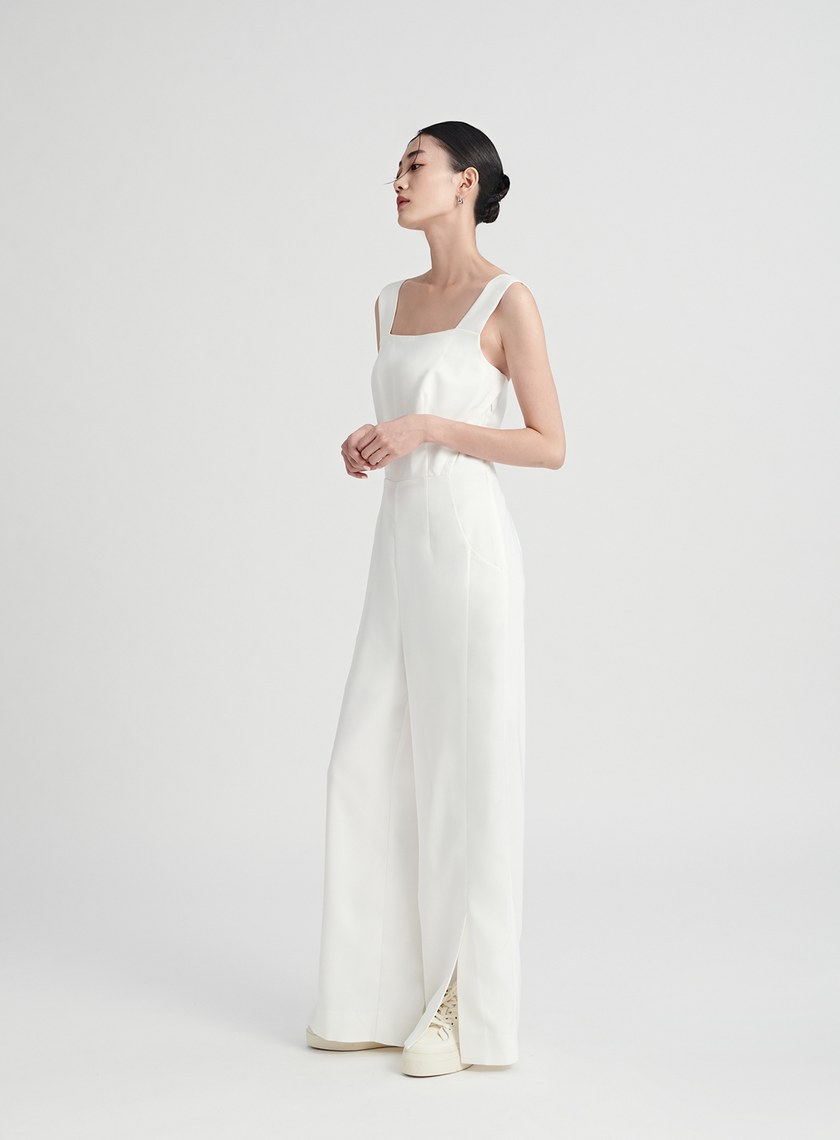 簡約俐落寬肩帶連身褲