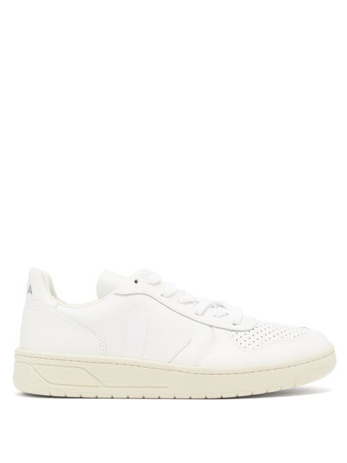 Veja - Veja's white leather V-10 trainers were introduced to celebrate 10 years of the eco-conscious shoe label. They're sustainably crafted in northern Brazil with a jersey lining made from a blend of recycled polyester and organic cotton, then set on a sole crafted with an element of wild Amazonian rubber. Choose the understated style to ground dresses and skirts alike.