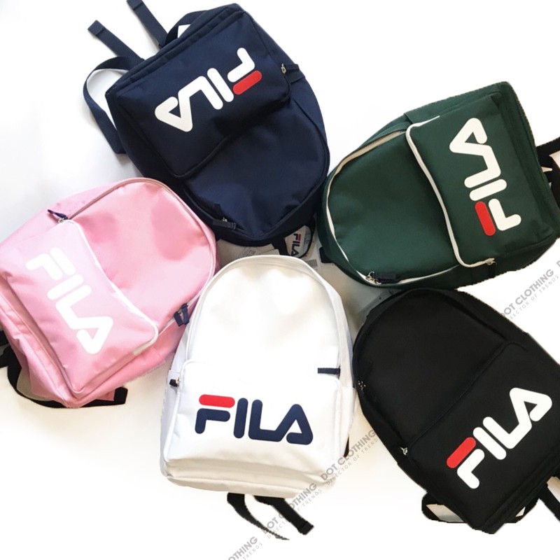 FILA LOGO BAG 黑色 深藍 白色 粉紅 墨綠 LGOG 書包 後背包 拉鍊 可放A4 韓系 男女 DOT聚點