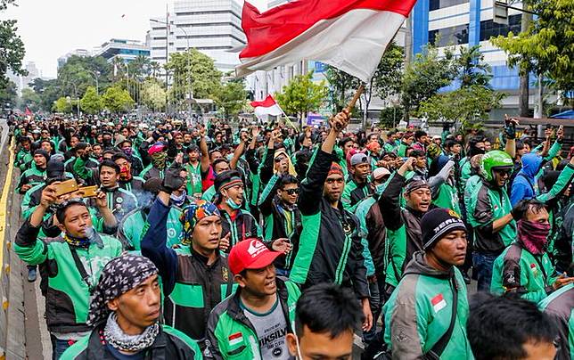 Ilustrasi demonstrasi yang dilakukan pengemudi ojek online