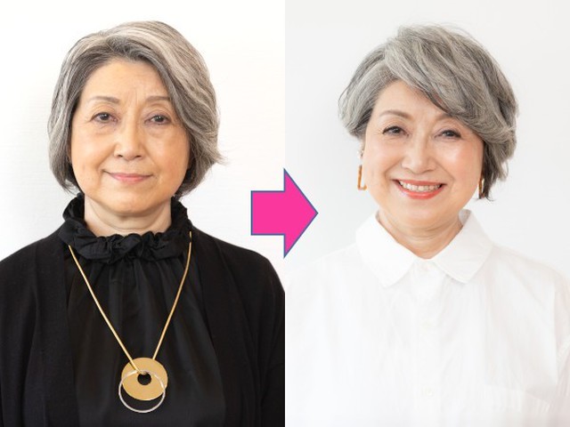 60代女性が華やかにイメチェン 白髪でもかっこいい髪型に変身 イメチェンビフォーアフター ハルメク365