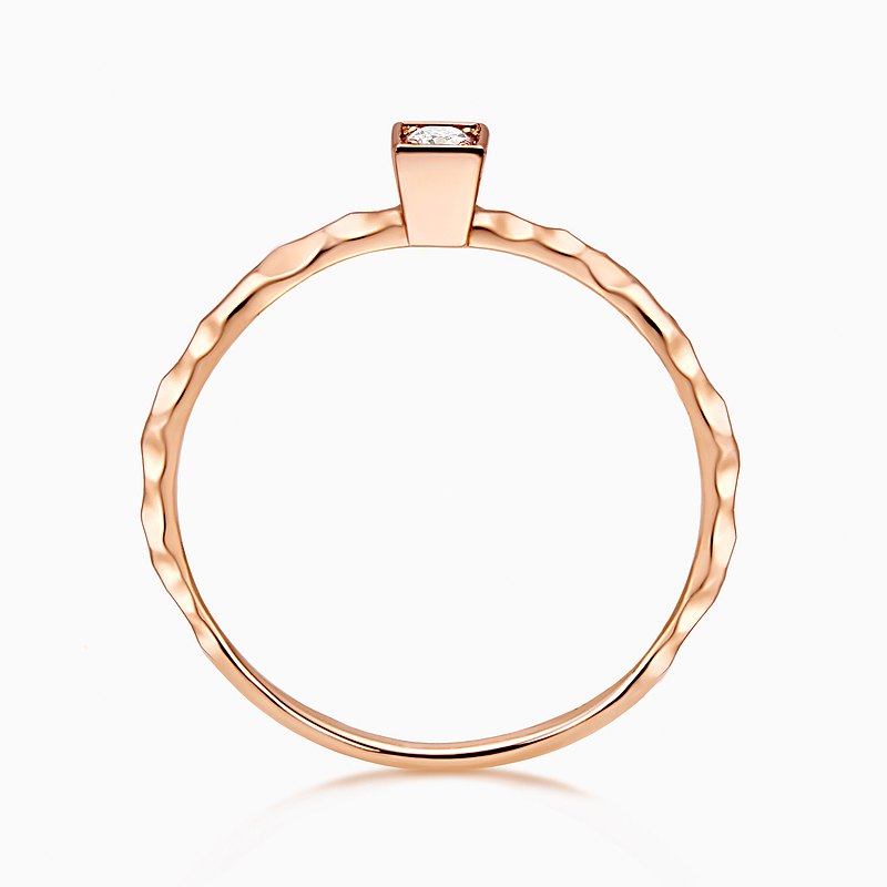 經典四爪18K玫瑰金鑽石戒指 精緻高塔造型戒台｜水滴波紋戒身｜高雅簡約