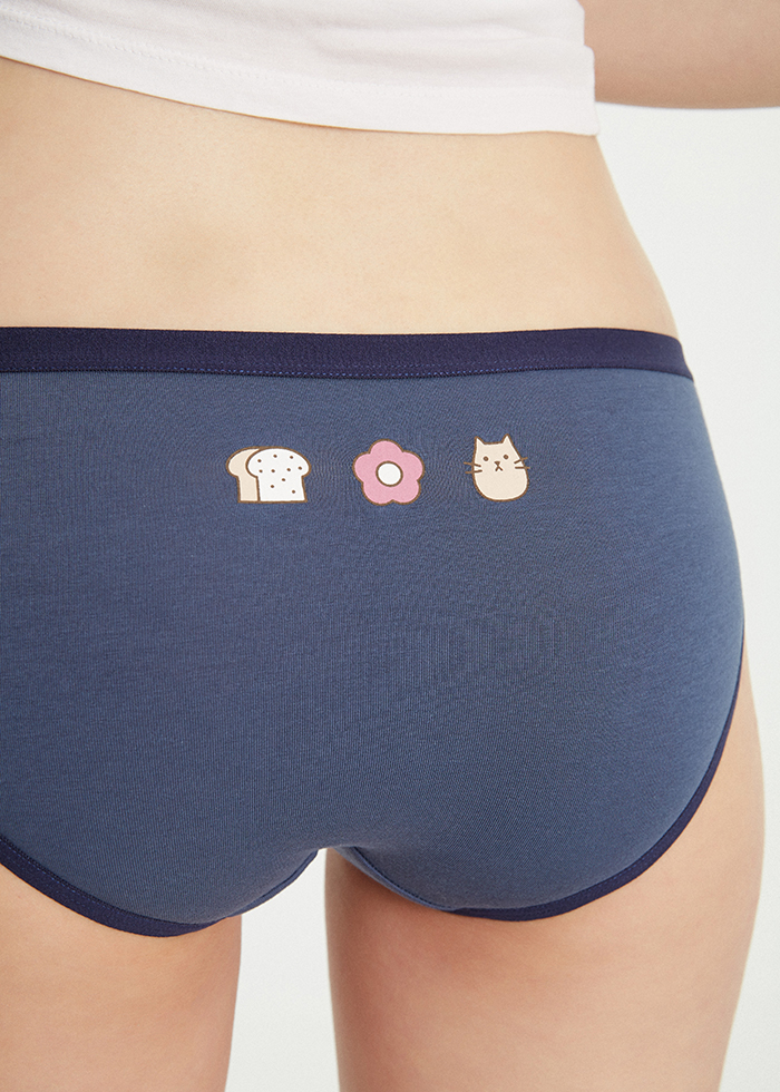抗菌系列：抗菌系列．緊帶中腰三角內褲(夜藍-吐司花貓咪)