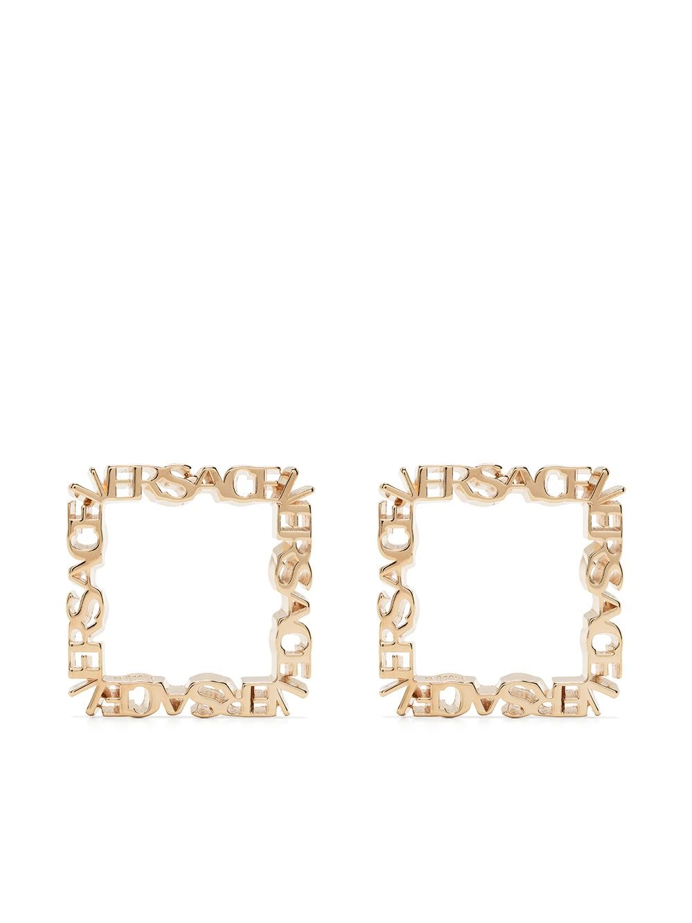 Versace - logo square stud earrings - women - Metal (Other) - One Size - Gold