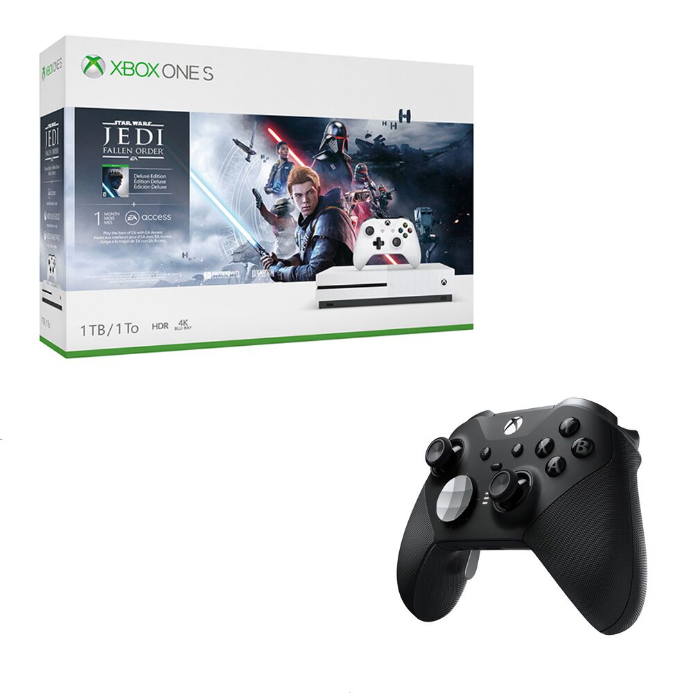 • Xbox One S 1TB主機 + 無線控制器 Elite Series 2 - 菁英2 (黑色)• Xbox One 無線控制器（冰雪白）• Star Wars Jedi: Fallen Or