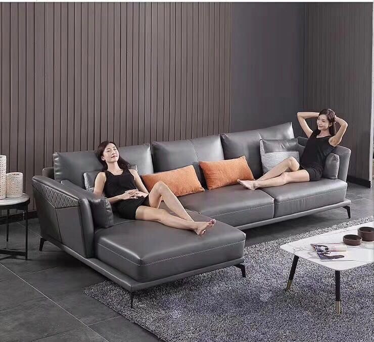 !新生活家具!《夏普》深灰色 半牛皮 L型沙發 皮沙發 貴妃椅 簡約 現代 商業空間 工廠直營