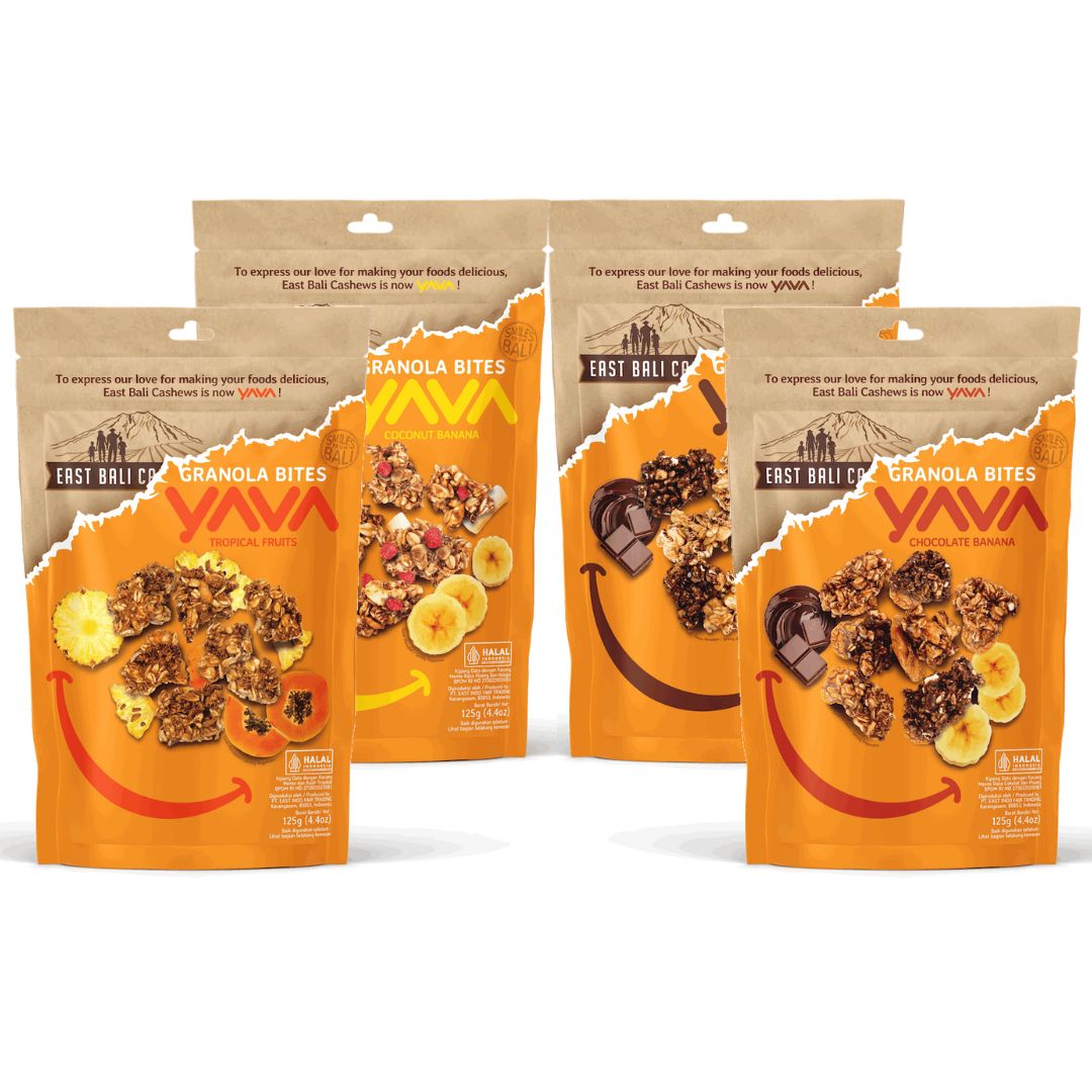 清真食品*[ YAVA ] East Bali Cashews 格蘭諾拉腰果燕麥餅4入組 (125g/袋)(塊狀)-4入組(香草巧克力/香蕉巧克力/ 熱帶水果/香蕉椰子)