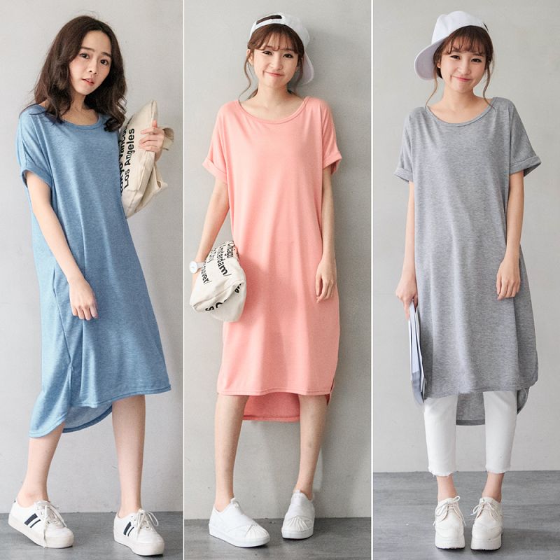 ★單件88折★原價250-88折$220★miustar 正韓． 無印簡約衛衣布內裡反摺袖寬版洋裝(共4色)0211 預購【nh0474re】