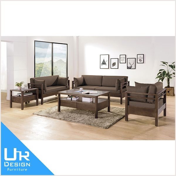 北歐鄉村風莫德咖啡布淺胡桃色全實木雙人沙發(19I20/B246-03)