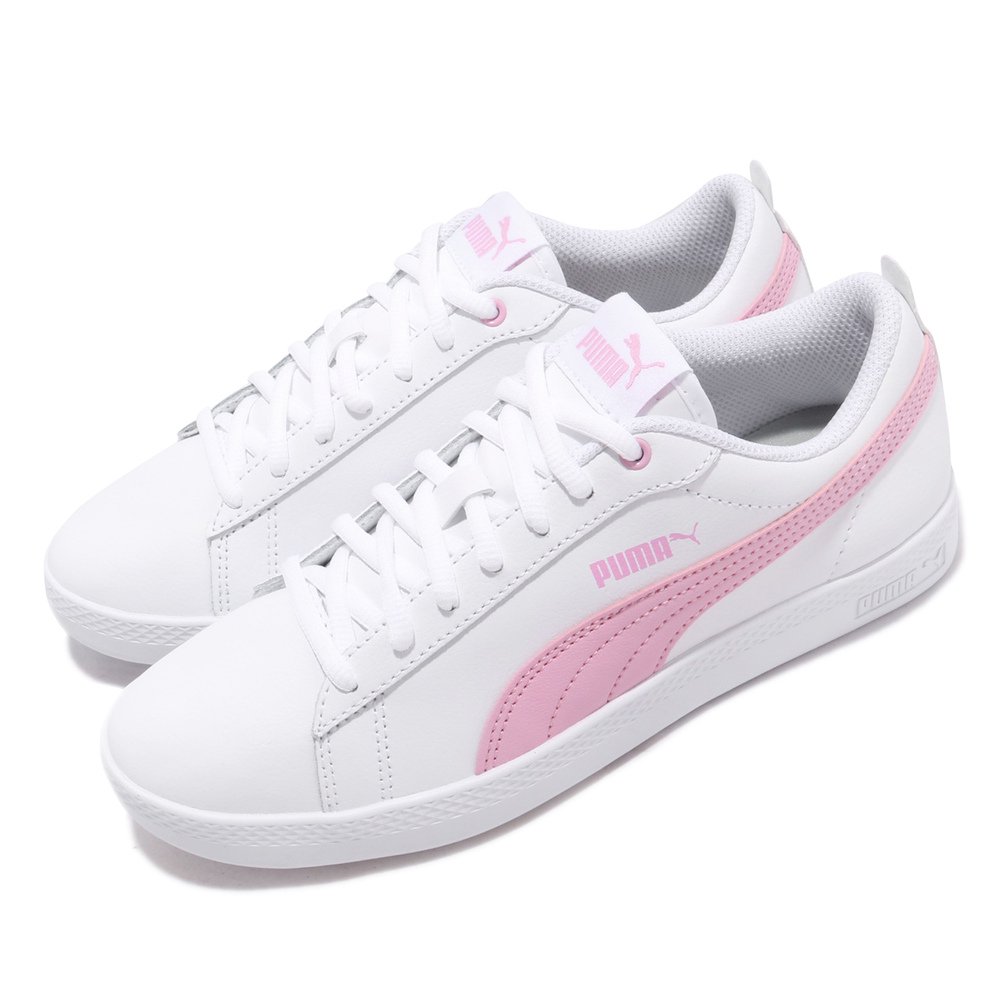 PUMA 休閒鞋 Smash 低筒 穿搭 女鞋 經典款 球鞋 簡約 皮革 質感 白 粉 [36520810]