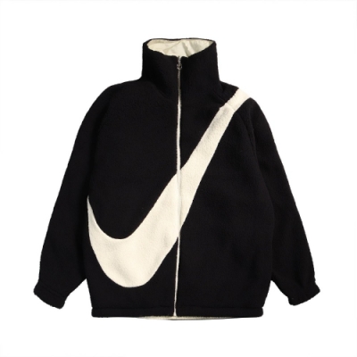 Nike 外套 NSW Swoosh Jacket 女款 雙面穿 大勾勾 保暖 毛毛 立領 黑 米 DC5138010