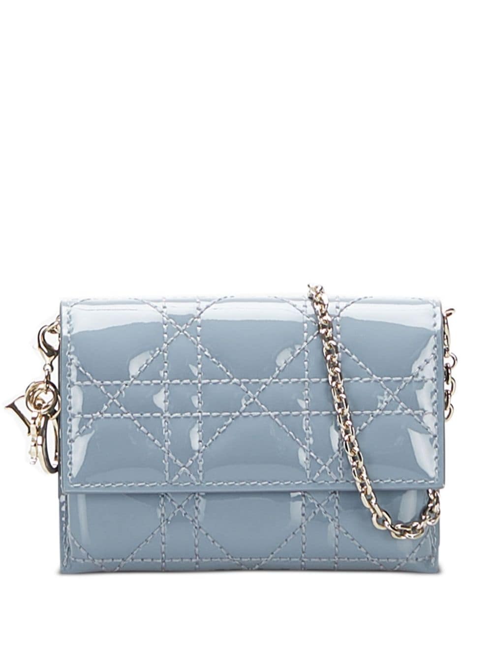 Christian Dior - pre-owned nano Lady Dior chain pouch - women - Patent Leather - One Size - Blue
