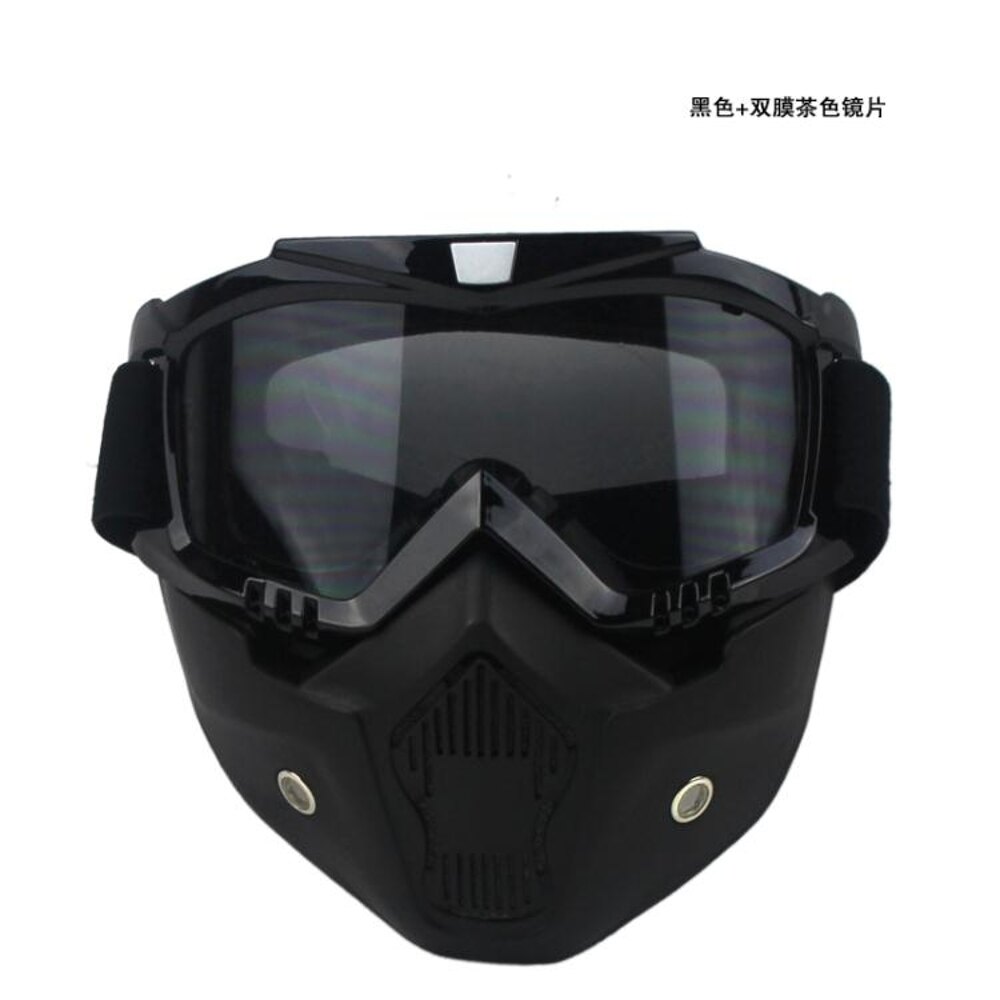 防風面罩 摩托車防風護目鏡復古哈雷機車越野風鏡四分之三頭盔帶面具 618購物節