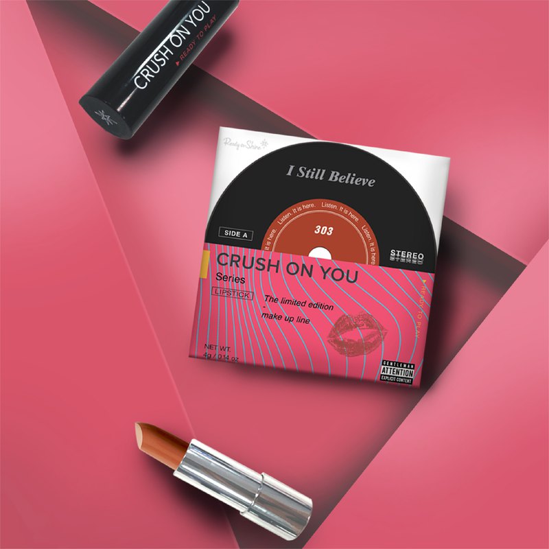 -Ready to Shine- CRUSH ON YOU 微霧奶油唇膏 以80年代復古黑膠唱片為主題,精選年度六大不敗色系唇彩 每支唇膏都有首80年代的情歌,適合送給閨蜜姊妹或特別的她 手機掃QRC