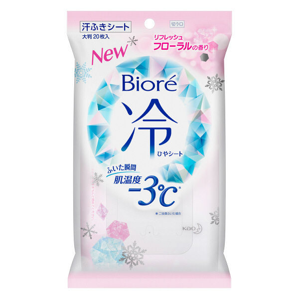 日本花王 Bioré -3度瞬間降溫冰涼濕紙巾 冰爽甜蜜花香 （20枚入）