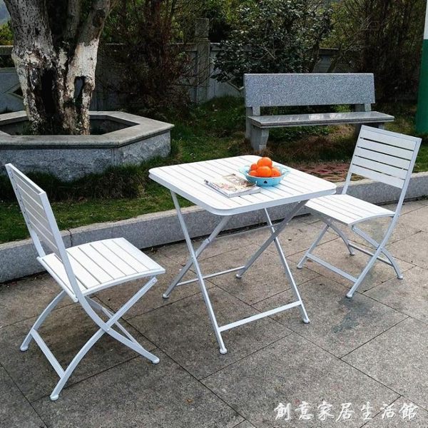 戶外陽臺休閒桌椅組合庭院白色塑木防腐木露天室外可摺疊桌椅套件WD 創意家居生活館