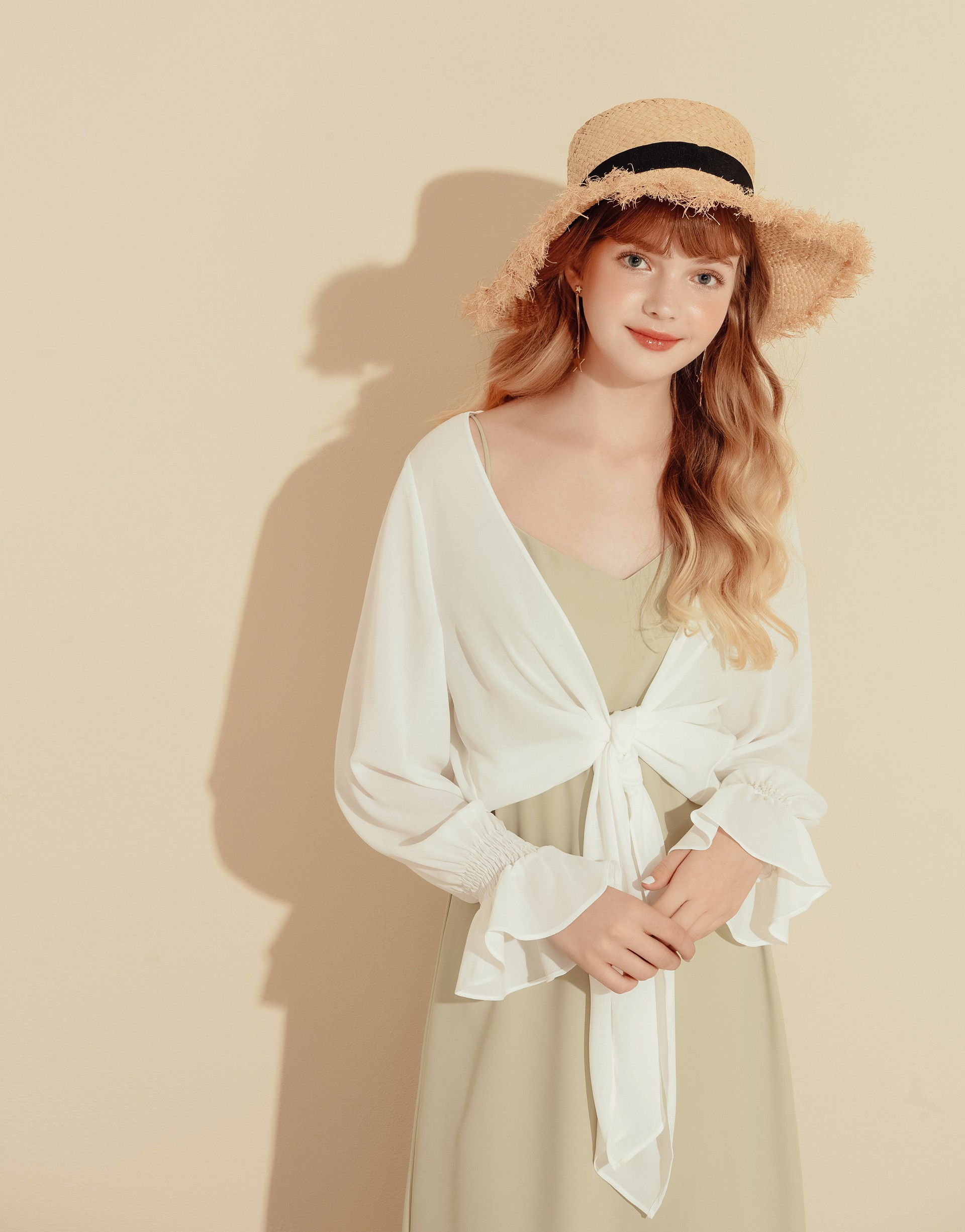 下綁結設計/袖口鬆緊帶