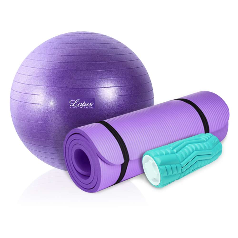 【lotus】luna薄荷月亮女神超值三件組(瑜珈滾筒、瑜珈墊、瑜珈球)luna瑜珈滾筒材 質：abs+eva顏 色：薄荷綠-瑜珈墊尺 碼：183x61x1cm顏 色：紫色/粉色/藍色-瑜珈球材 質：
