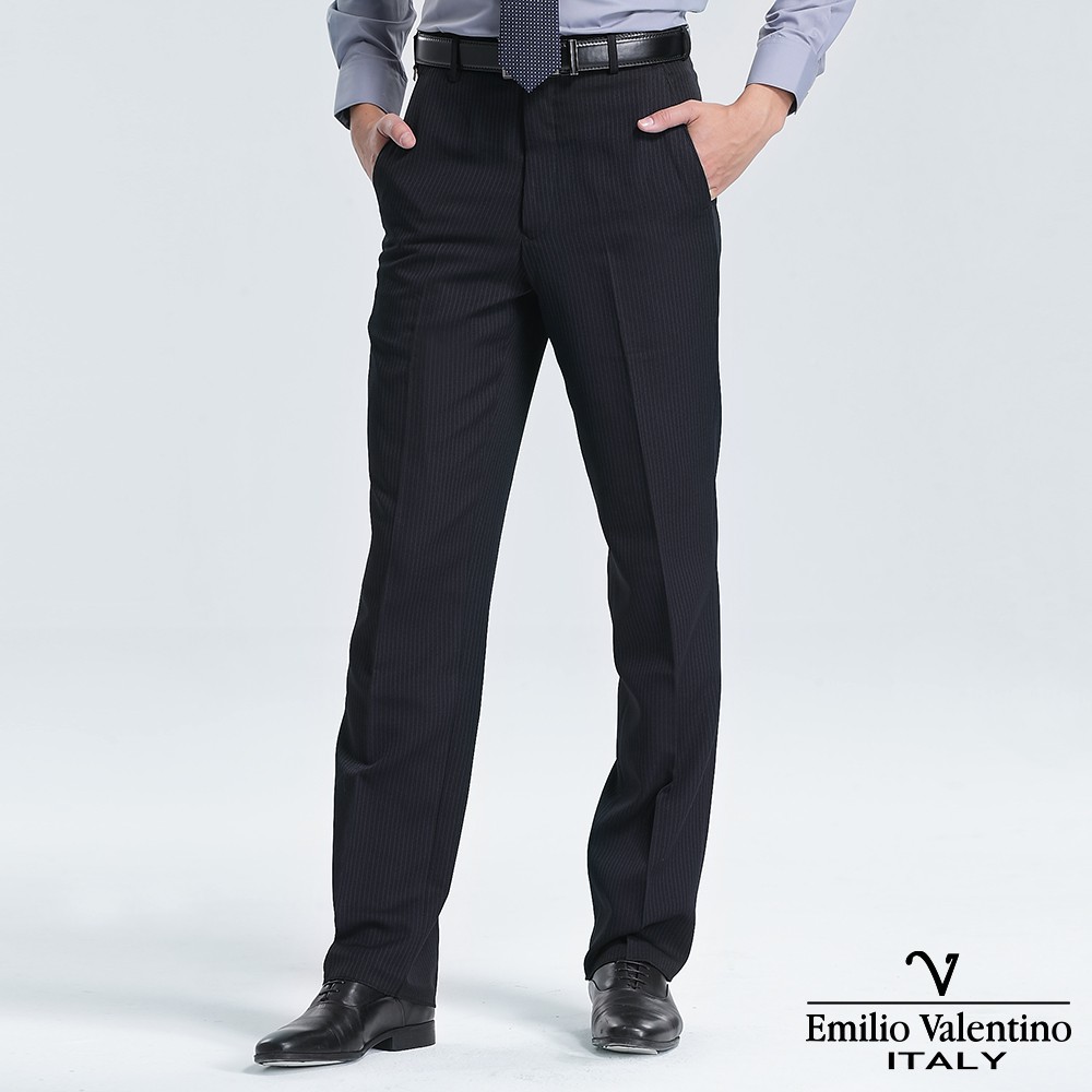 Emilio Valentino 范倫提諾保暖條紋平面西褲-丈青