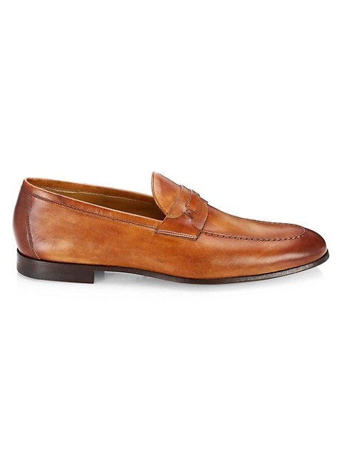 ONLY AT SAKS. Distinguished loafers in burnished leather.; Leather upper; Almond toe; Slip-on style;