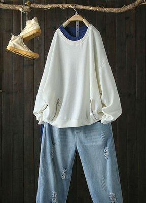 套頭衛衣長袖T恤寬鬆拼接圓領上衣/設計家Y7343