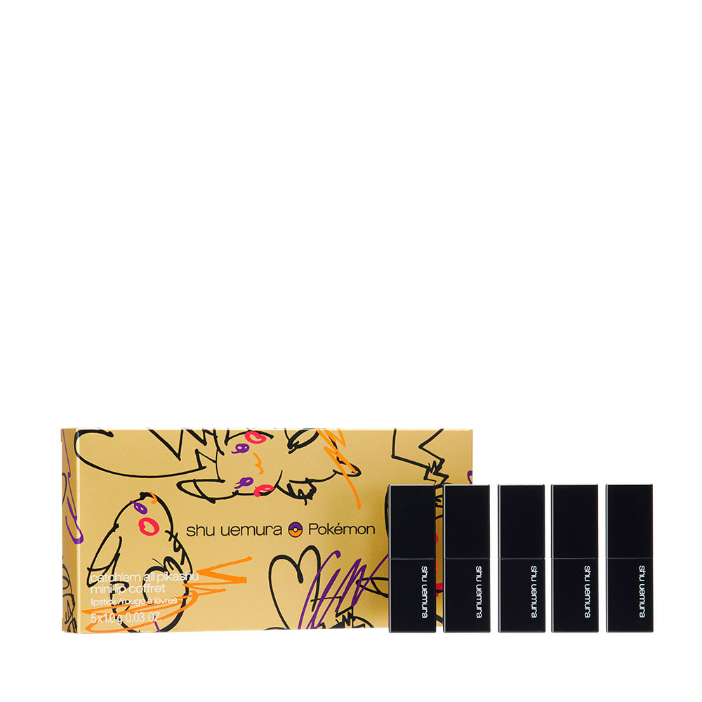 shu uemura x Pokémon限量聯名彩妝系列【皮卡秀迷你唇膏組】前所未有！植村秀首度推出擁有經典色號的迷你版粉霧保濕唇膏組 - M BG954、M CR342、 M RD144、M RD1