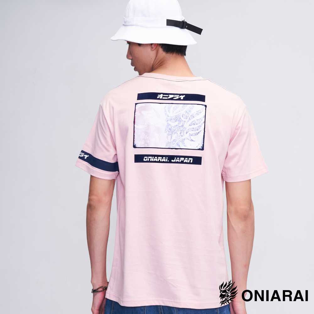 【6折限定】側鬼武士電影感短TEE(粉) - BLUE WAY 鬼洗い