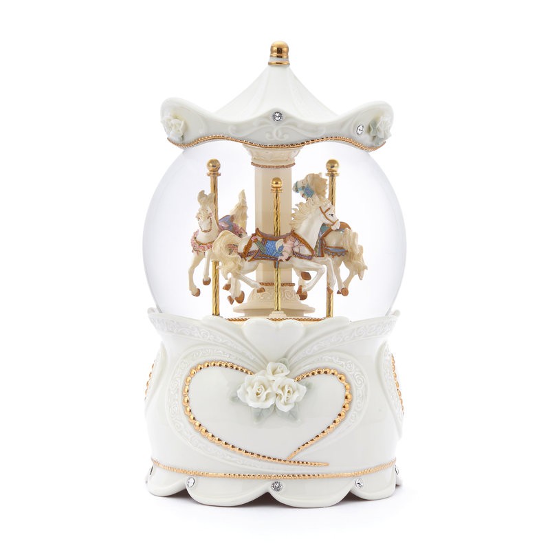 詳細規格名稱：情人節旋轉木馬 水晶球音樂盒貨號：WF1302-EB材質：陶瓷 冷瓷 玻璃功能：旋轉 自噴 音樂尺寸：17.3*18.2*27公分音樂鈴：I wanna be loved by you本
