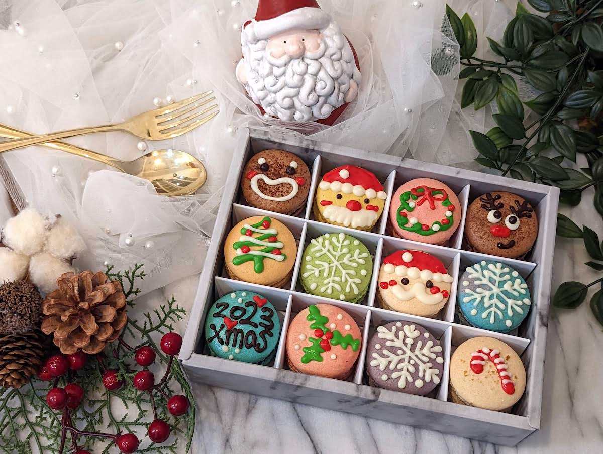 聖誕節3D立體手工彩繪12入法式手工馬卡龍緞帶禮盒提袋