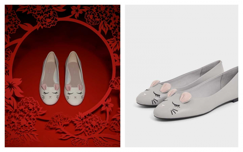 CHARLES & KEITH立體老鼠平底鞋(白、灰)/1,590元。（圖／品牌提供）