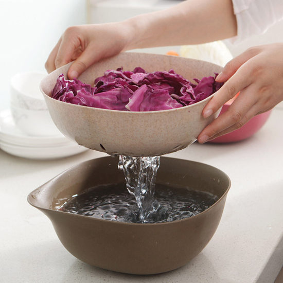 環保小麥雙層瀝水籃 方形 手把 洗菜 清洗 置物 收納 水果 蔬菜 瀝乾 過濾【H31】慢思行