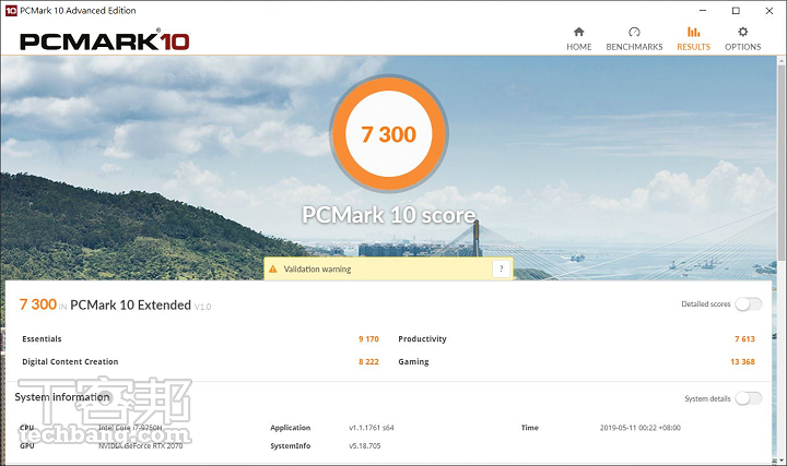 PCMark 10 Extended 超越多數桌機的 7,300 分，表明 GX502GW 在日常工作的表現非常稱職。